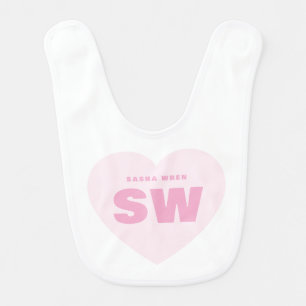 Pink Heart Monogram Newborn White Custom baby Bib