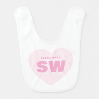 Pink Heart Monogram Newborn White Custom baby Bib