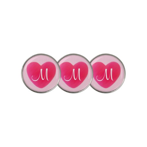 Pink Heart Monogram on Light Pink Golf Ball Marker