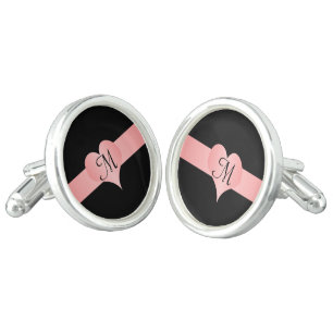 Pink Heart Monogrammed Cufflinks