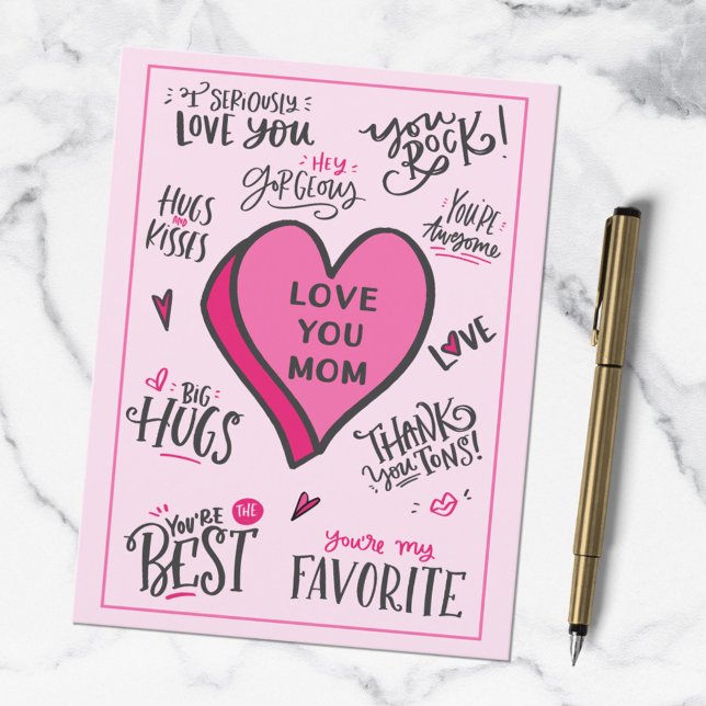 Pink Heart Mothers Day Playful Stylish Quotes Postcard (In situ)