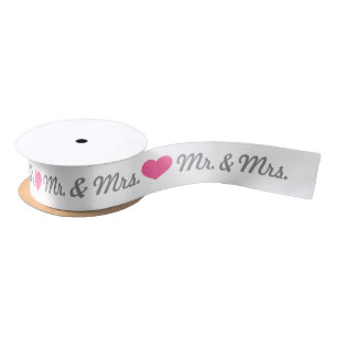 Pink Heart Mr. & Mrs. Wedding Satin Ribbon