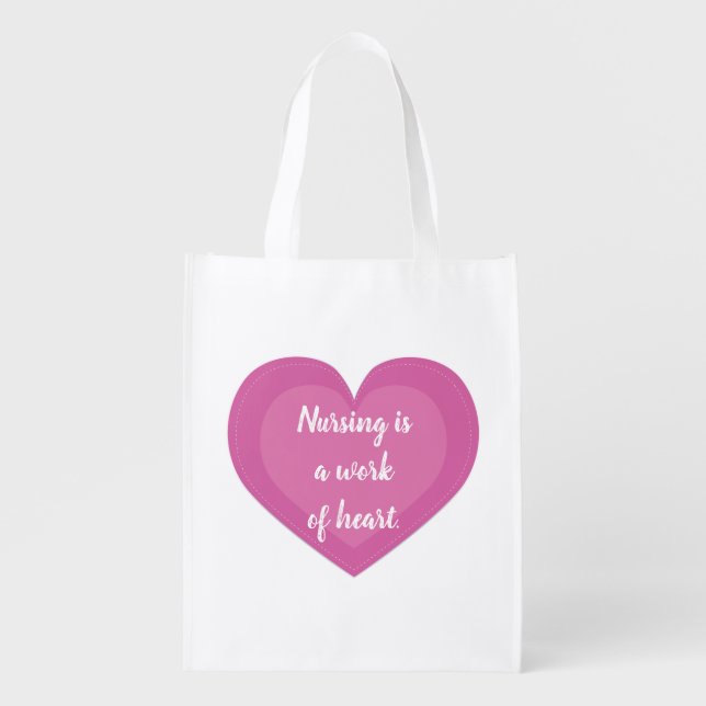 Pink Heart Nurse Gift Reusable Grocery Bag (Front)