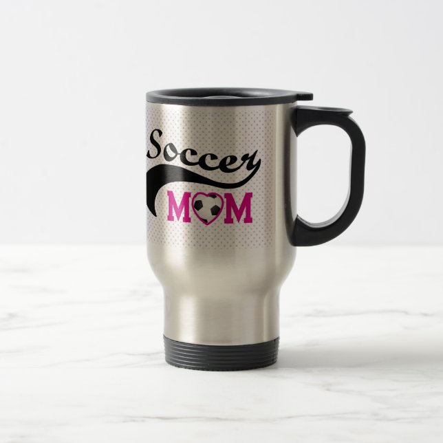 Pink Heart O Soccer Mom Travel Mug (Right)