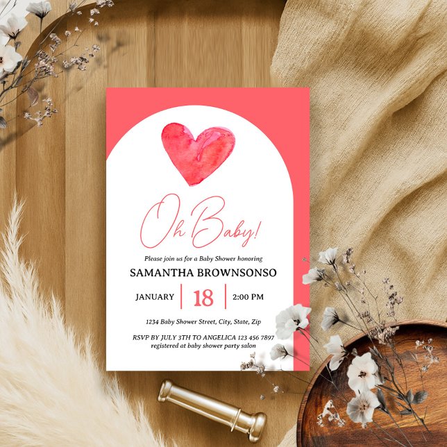 Pink Heart Oh Baby Shower Invitation (Creator Uploaded)