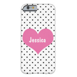 Pink Heart on Polka Dots Pattern Girly Name Barely There iPhone 6 Case