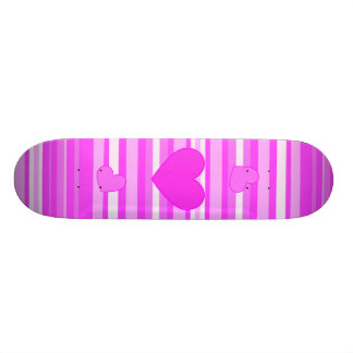 Pink Heart on Stripes Skateboard