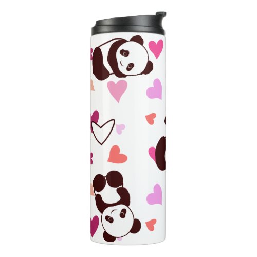 Pink Heart Panda Bear Thermal Tumbler