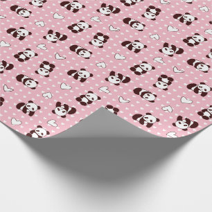 Pink heart panda bear wrapping paper