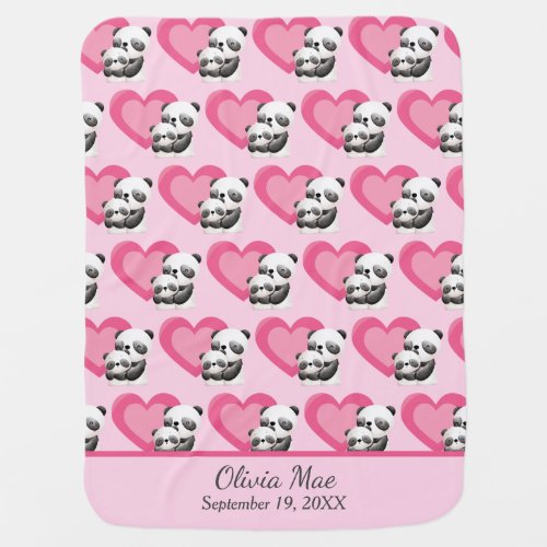 Pink Heart Panda Bears Pattern Baby Blanket