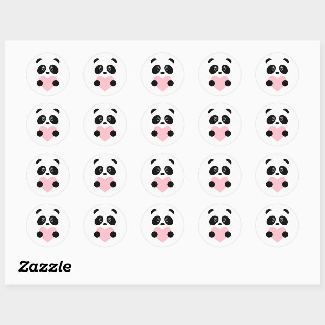 Pink Heart Panda Classic Round Sticker (Sheet)