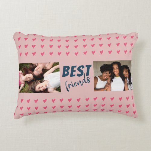 Pink Heart Pattern Best Friends 2 Photo Accent Pillow
