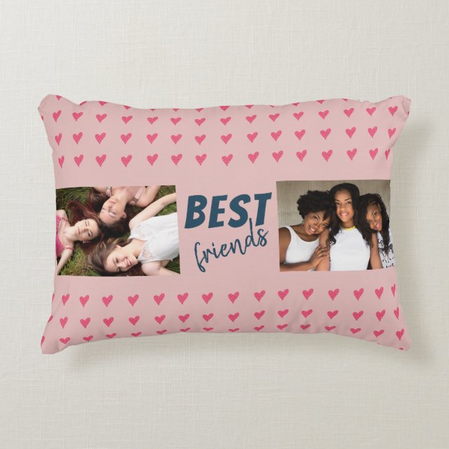 Pink Heart Pattern Best Friends 2 Photo Accent Pillow (Front)