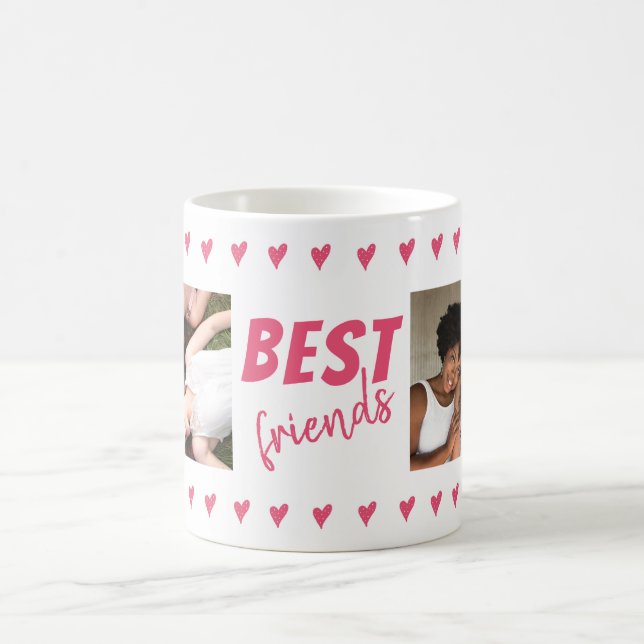 Pink Heart Pattern Best Friends 2 Photo Coffee Mug (Center)