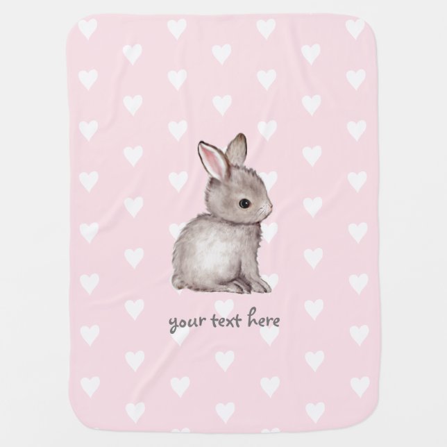 Pink Heart Pattern Bunny Baby Blanket (Front)