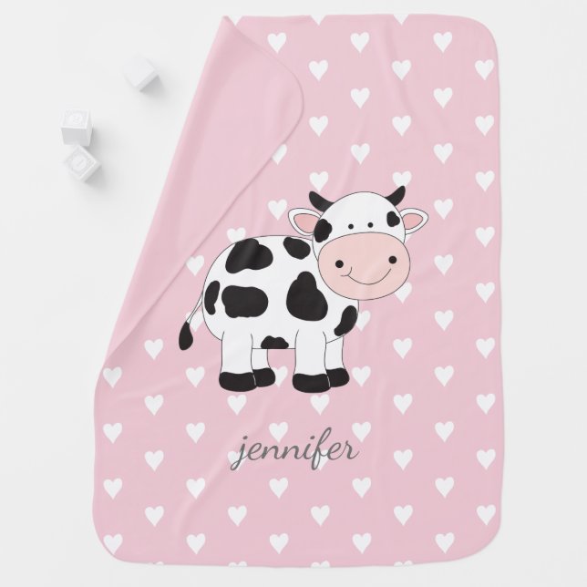 Pink Heart Pattern Cow Baby Blankets (In Situ)