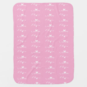 Pink Heart Pattern Custom Baby Name Newborn Gift Blanket