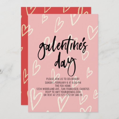Pink Heart Pattern Galentines Day Party Invitation