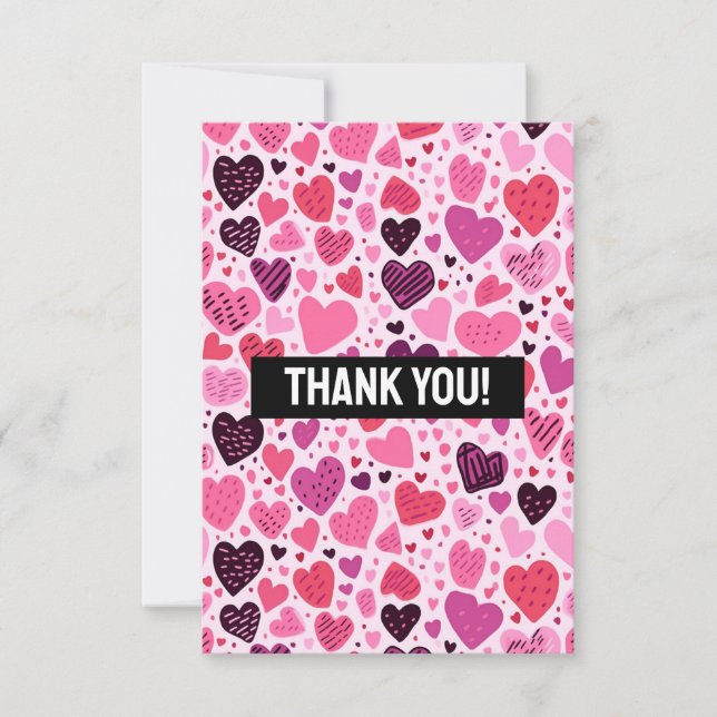 Pink Heart Pattern Girly Feminine Thank You Card (Front)