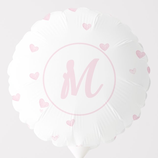 Pink Heart Pattern Girly Romantic Monogrammed Balloon (Front)