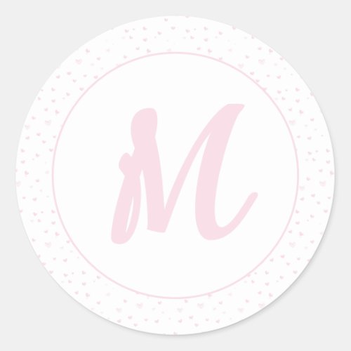 Pink Heart Pattern Girly Romantic Monogrammed Classic Round Sticker