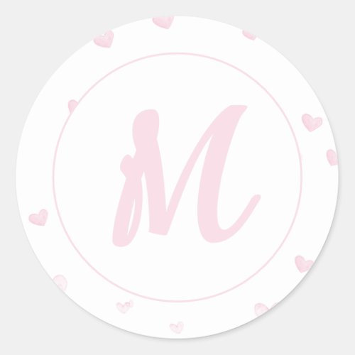 Pink Heart Pattern Girly Romantic Monogrammed Classic Round Sticker