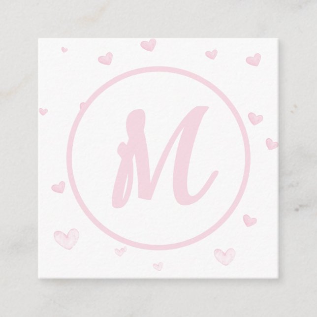 Pink Heart Pattern Girly Romantic Monogrammed Enclosure Card (Front)