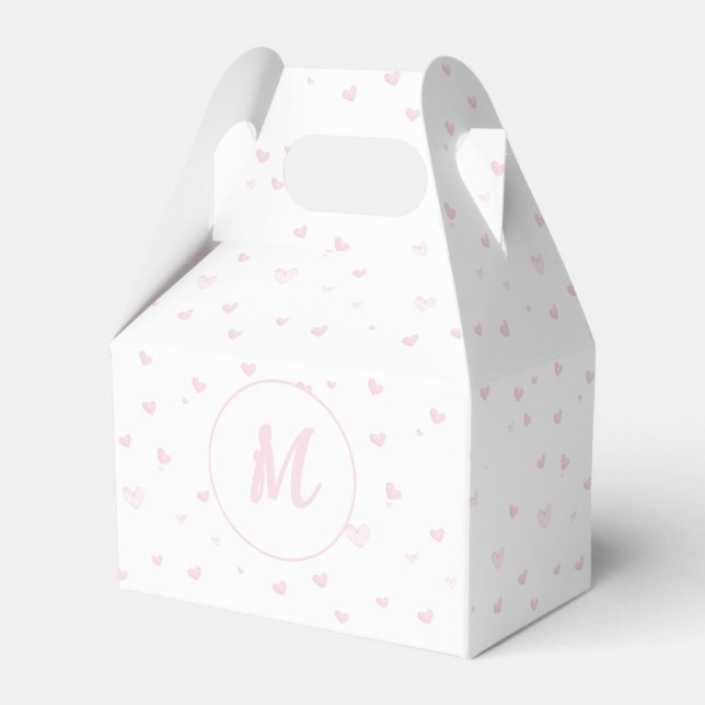 Pink Heart Pattern Girly Romantic Monogrammed Favor Boxes (Front Side)