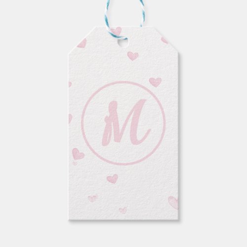 Pink Heart Pattern Girly Romantic Monogrammed Gift Tags