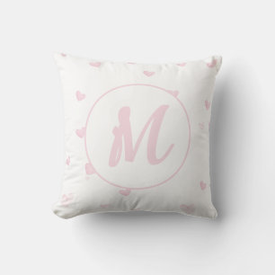 Pink Heart Pattern Girly Romantic Monogrammed Throw Pillow