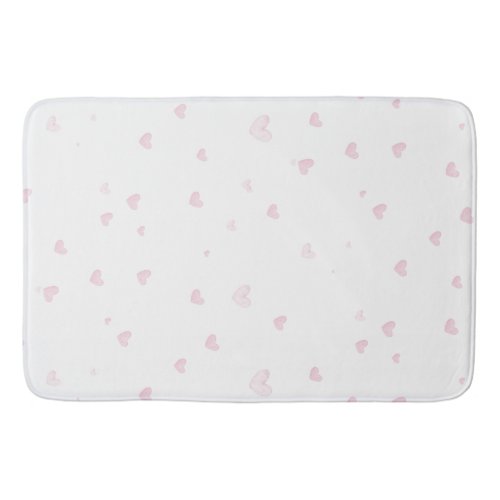 Pink Heart Pattern Girly Romantic Watercolor Bath Mat