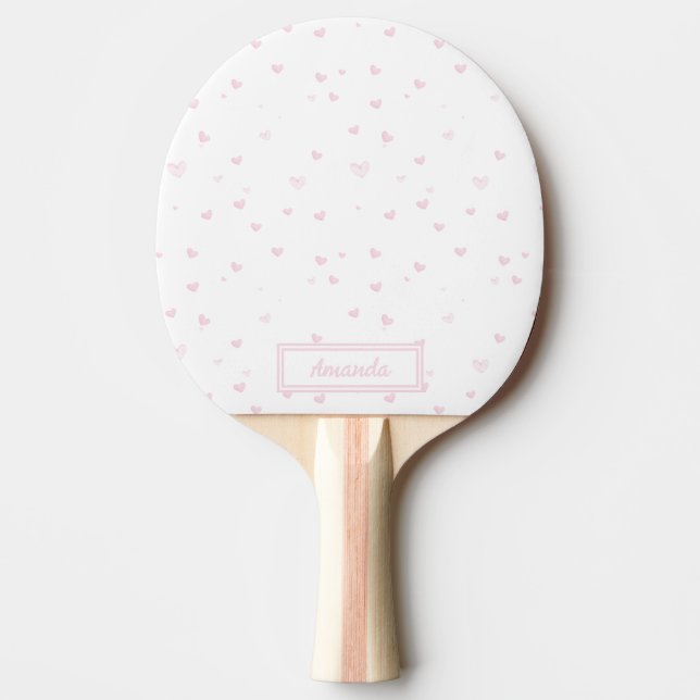 Pink Heart Pattern Girly Romantic Watercolor Ping Pong Paddle (Front)