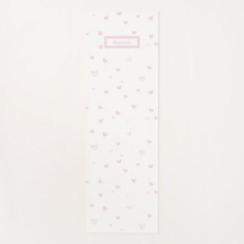 Pink Heart Pattern Girly Romantic Watercolor Yoga Mat