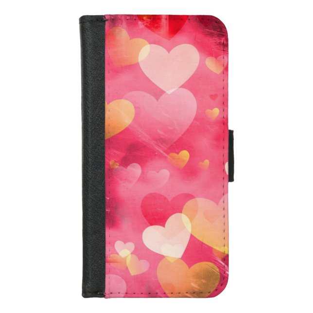 Pink Heart Pattern  iPhone Wallet Case (Front)