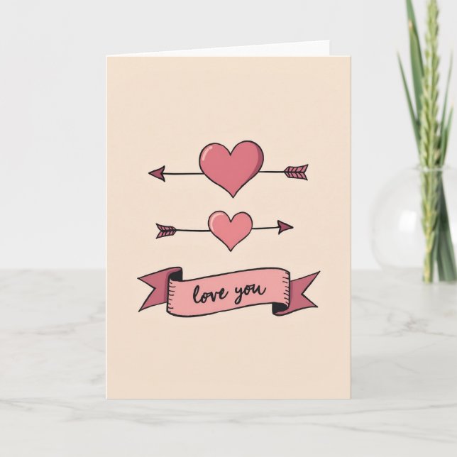 Pink Heart Pattern Love You Card (Front)