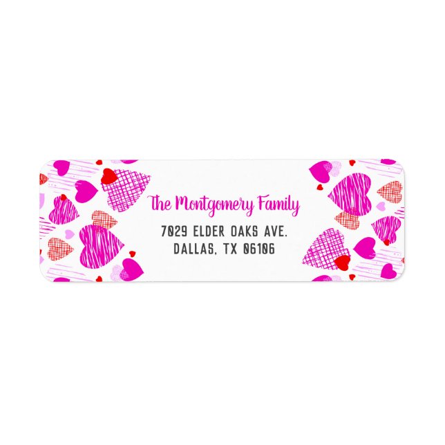 Pink Heart Pattern Personalized Name Valentine Label (Front)