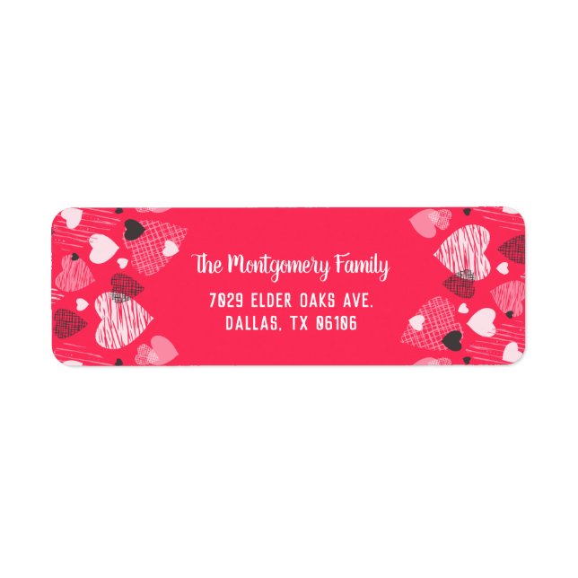 Pink Heart Pattern Personalized Valentine Label (Front)