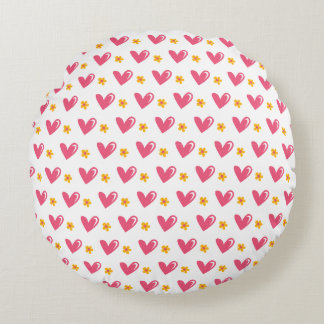 pink heart pattern round pillow