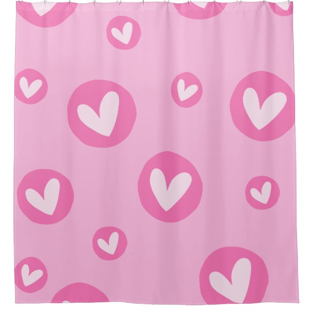 Pink Heart Pattern Shower Curtain (Front)