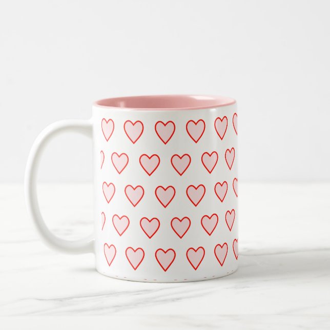 Pink Heart Pattern Two-Tone Coffee Mug (Left)