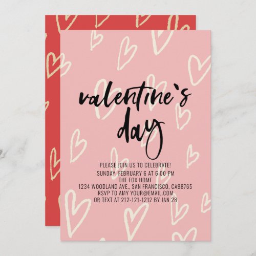 Pink Heart Pattern Valentines Day Party Invitation