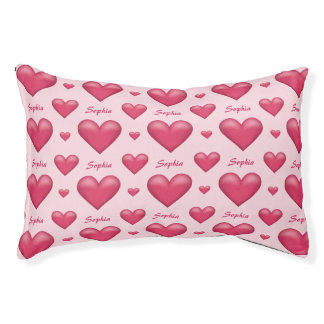 Pink Heart Pattern With Custom Pet Name Bed
