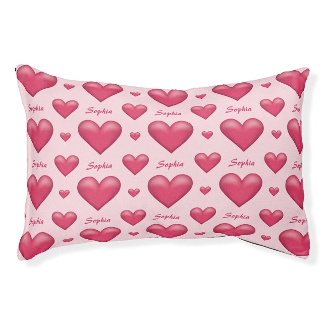 Pink Heart Pattern With Custom Pet Name Pet Bed (Front)