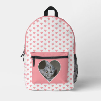 Pink Heart Pattern with Heart-Shaped Pet Photo Printed Backpack