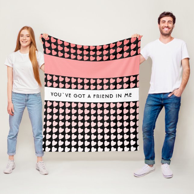 Pink Heart Pattern You`ve got a Friend  Fleece Blanket (In Situ)