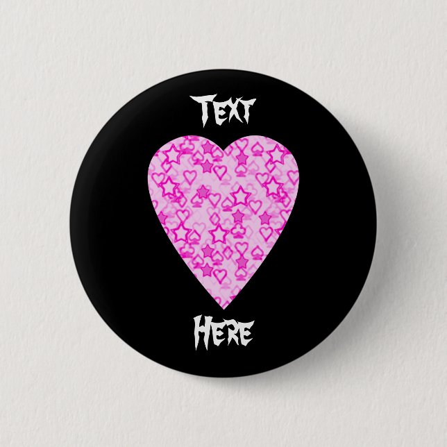 Pink Heart. Patterned Heart Design. Pinback Button (Front)
