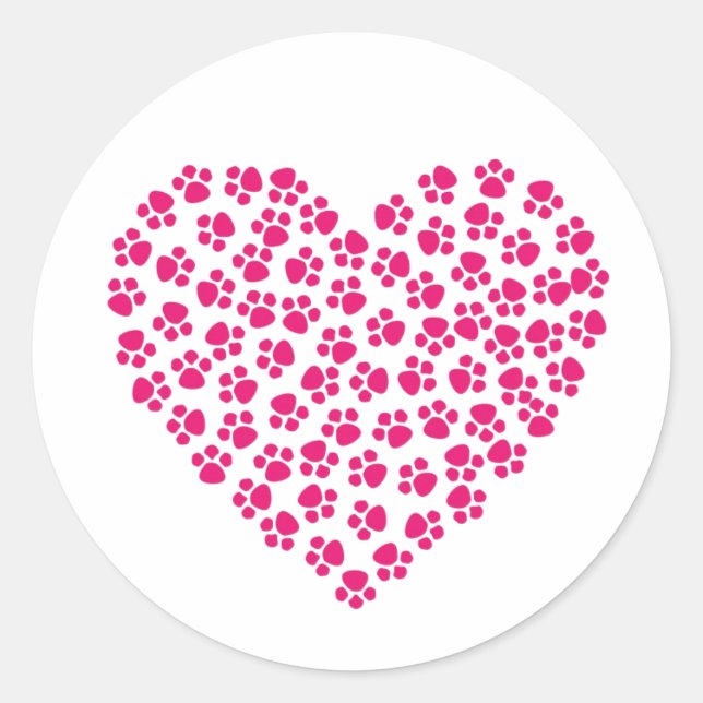 Pink Heart Paws Classic Round Sticker (Front)