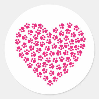 Pink Heart Paws Classic Round Sticker