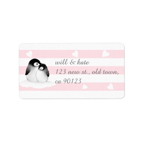 Pink Heart Penguin Address Labels