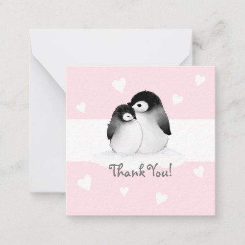 Pink Heart Penguin Thank You Notecards